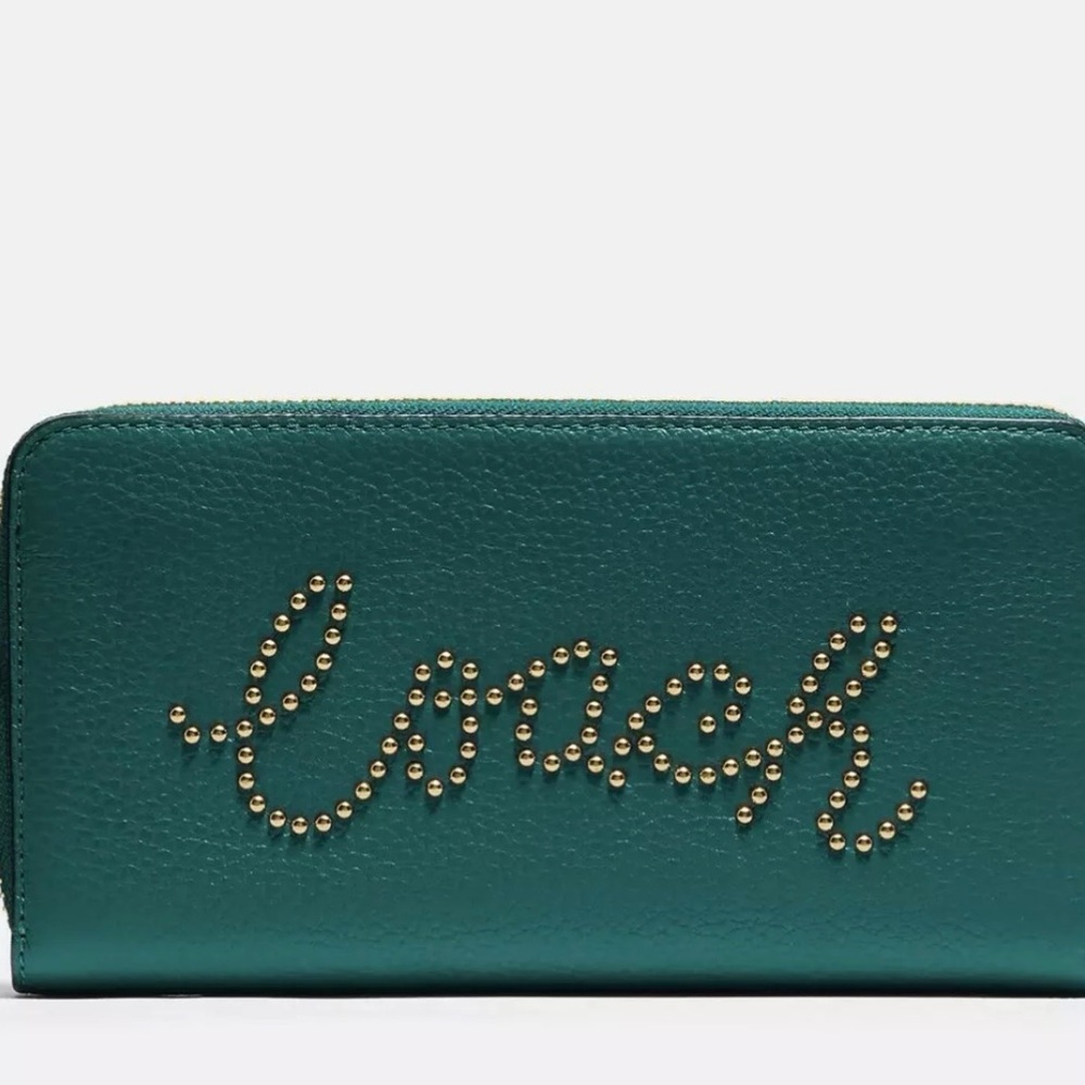 Accordion Zip Wallet With Studded Coach Script